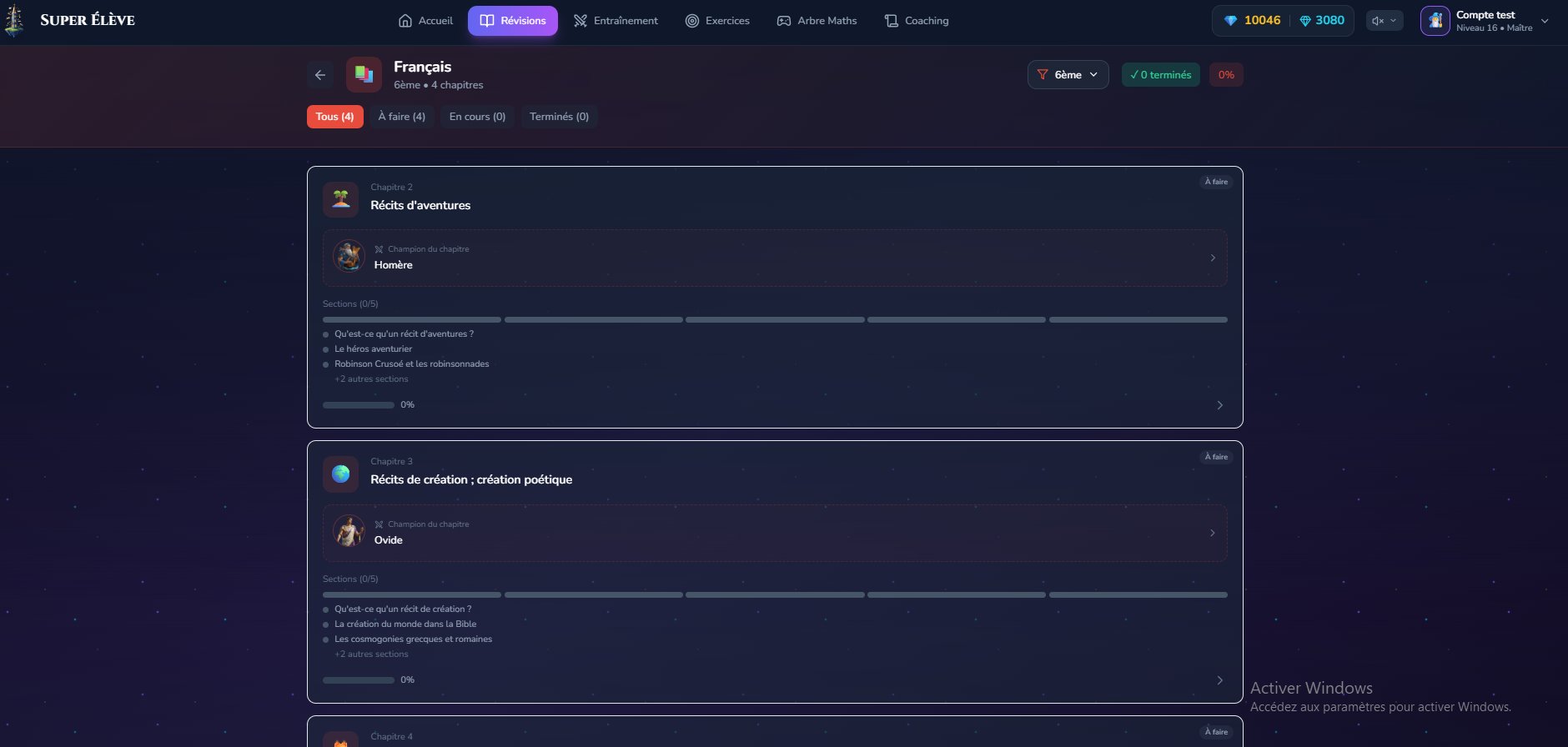 Chapitres par matière